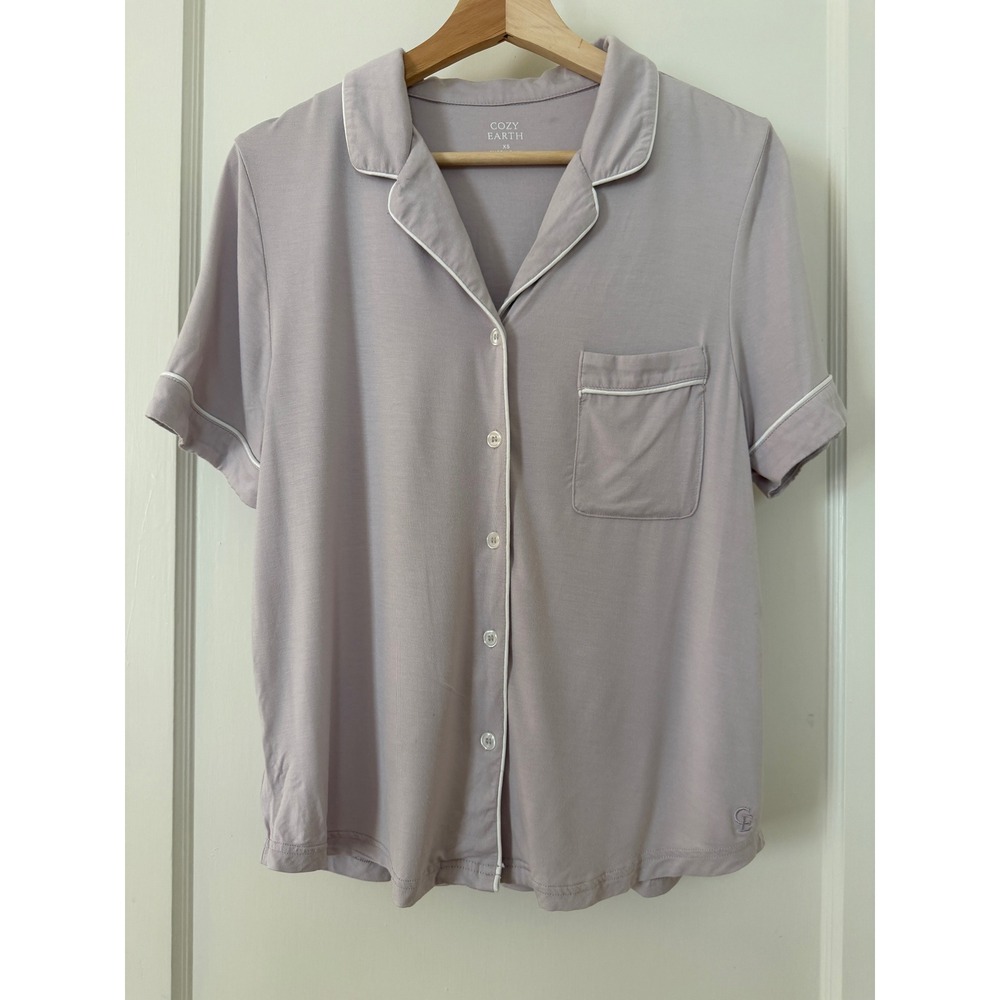 Cozy Earth‎ Women Bamboo Pajama Top only Short Sleeve Button Down Lavender XS